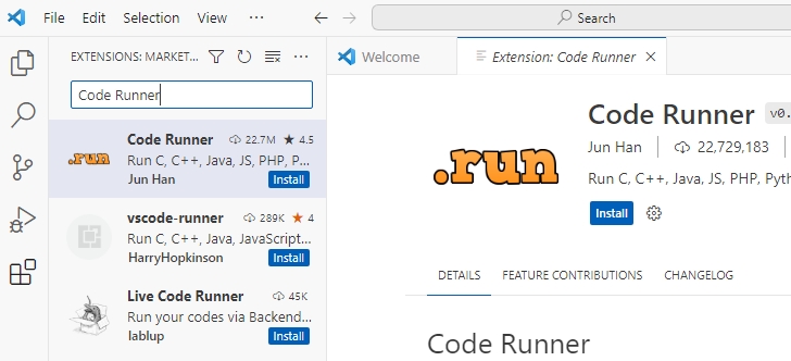 安装 Code Runner 插件